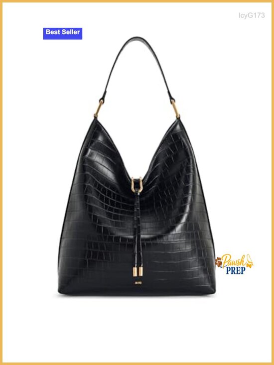Handbags - Croc-Embossed Vegan Leather Hobo Shoulder Bag Gold Hardware